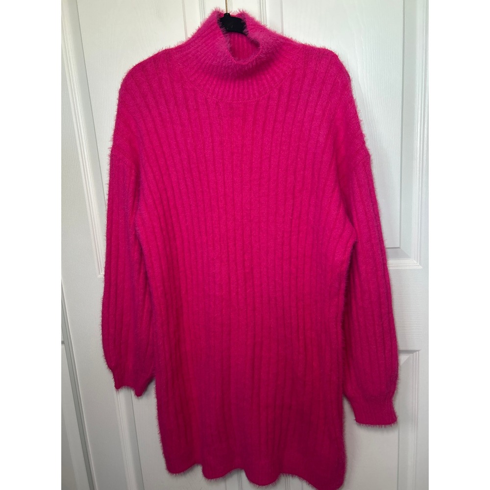 NWT Anthropologie Flat White Pink Fuzzy Turtleneck Long Sleeve Sweater Dress XL